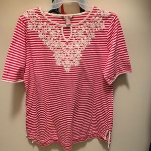 this is cute white and pink stripes shirt